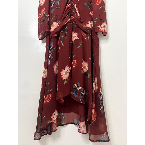 ASTR Mauve Floral High Low Ruched Front Midi Dress Size Medium - Picture 7 of 14